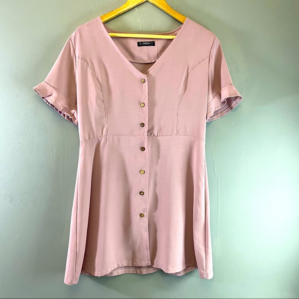 Shein light pink button down thigh length dress